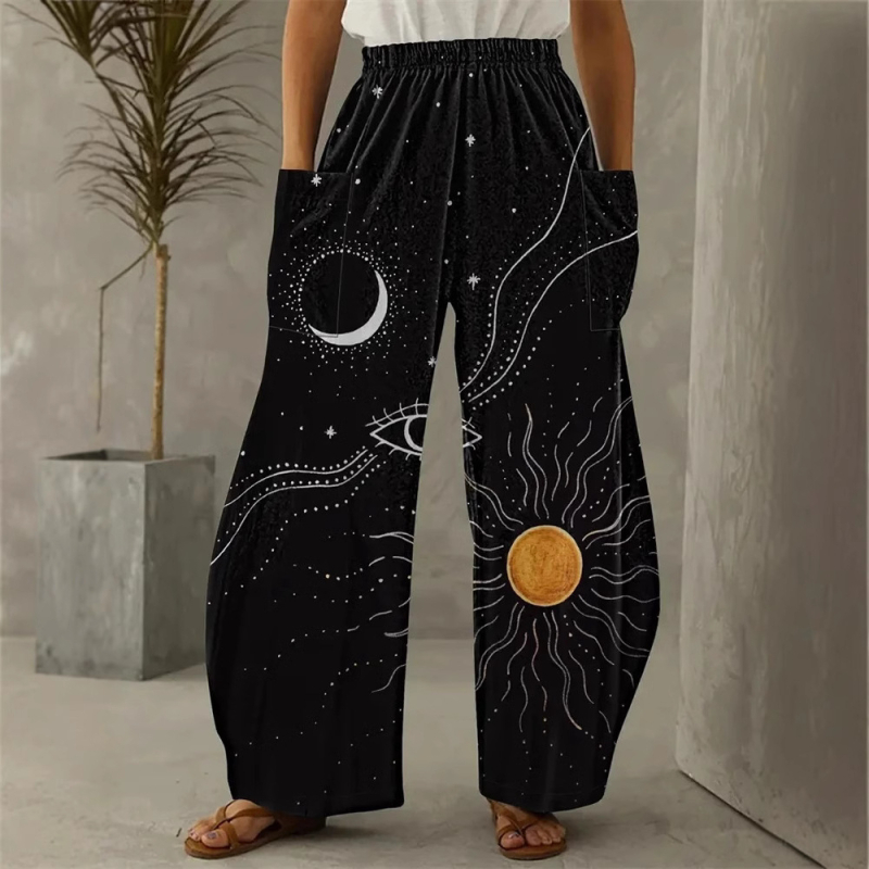 Európai és amerikai koreai női nadrág, dupla zsebes, lezser, kényelmes, színes, kreatív, művészeti, szabad viselet, 3D digitális nyomtatás