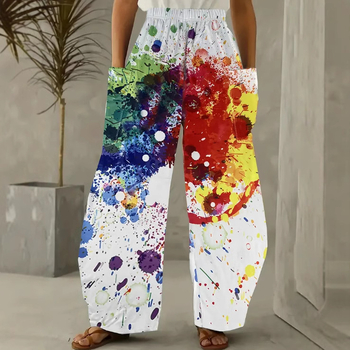 Európai és amerikai koreai női nadrág, dupla zsebes, laza, kényelmes, kreatív művészeti hétköznapi viselet, színes 3D digitális nyomtatással