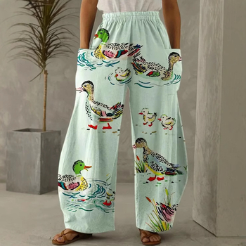 Европейски и американски корейски дамски панталони с двоен джоб, свободни, удобни, креативни, ежедневни, цветни, 3D, дигитален печат