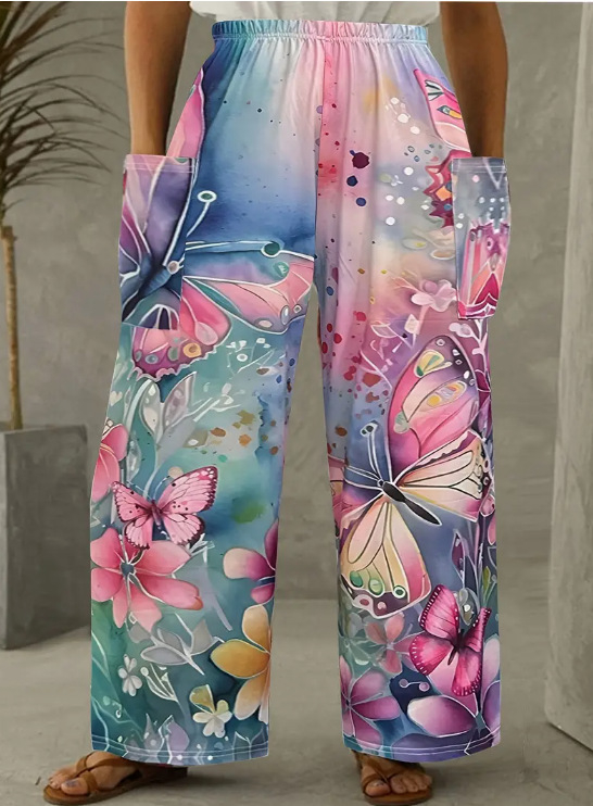 Európai és amerikai koreai női nadrág, dupla zsebes, laza, kényelmes, kreatív művészeti hétköznapi viselet, színes 3D digitális nyomtatással