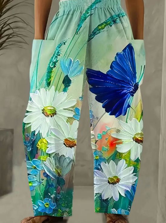 Európai és amerikai koreai női nadrág, dupla zsebes, laza, kényelmes, kreatív művészeti hétköznapi viselet, színes 3D digitális nyomtatással