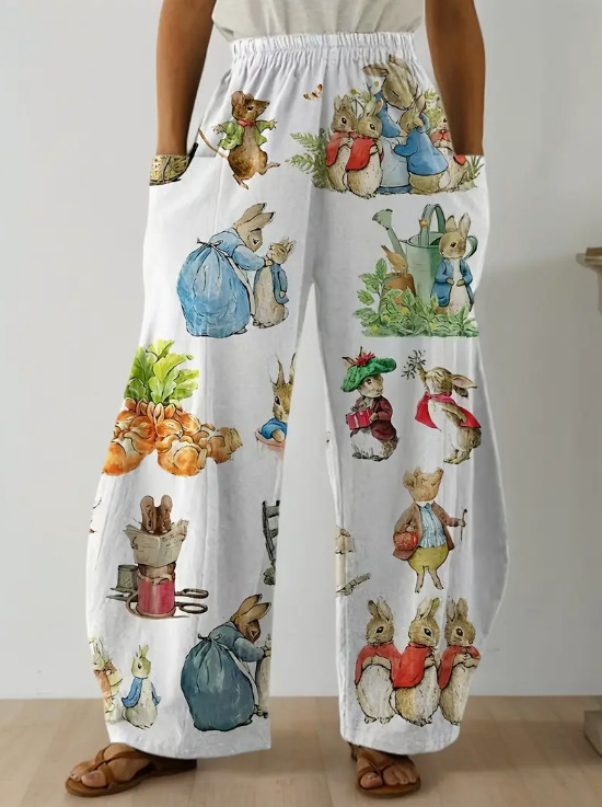 Európai és amerikai koreai női nadrág, dupla zsebes, laza, kényelmes, kreatív művészeti hétköznapi viselet, színes 3D digitális nyomtatással