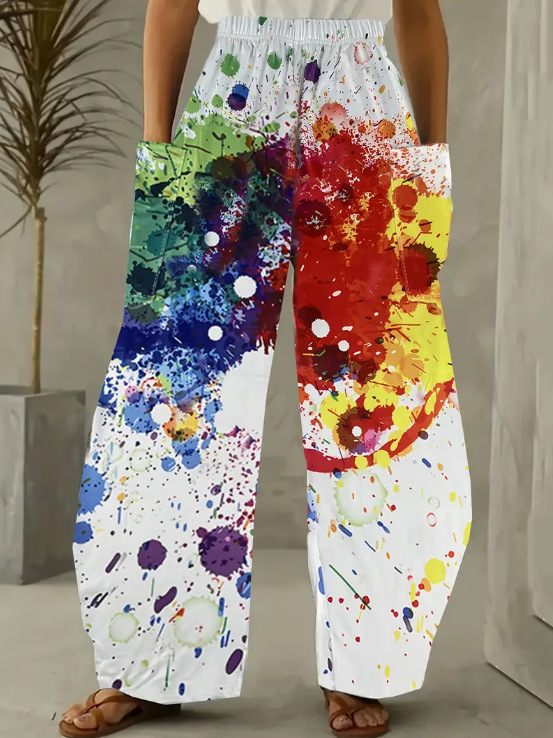 Európai és amerikai koreai női nadrág, dupla zsebes, laza, kényelmes, kreatív művészeti hétköznapi viselet, színes 3D digitális nyomtatással