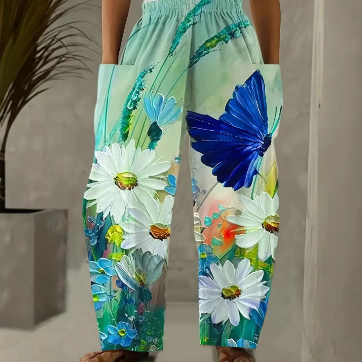 Európai és amerikai koreai női nadrág, dupla zsebes, laza, kényelmes, kreatív művészeti hétköznapi viselet, színes 3D digitális nyomtatással