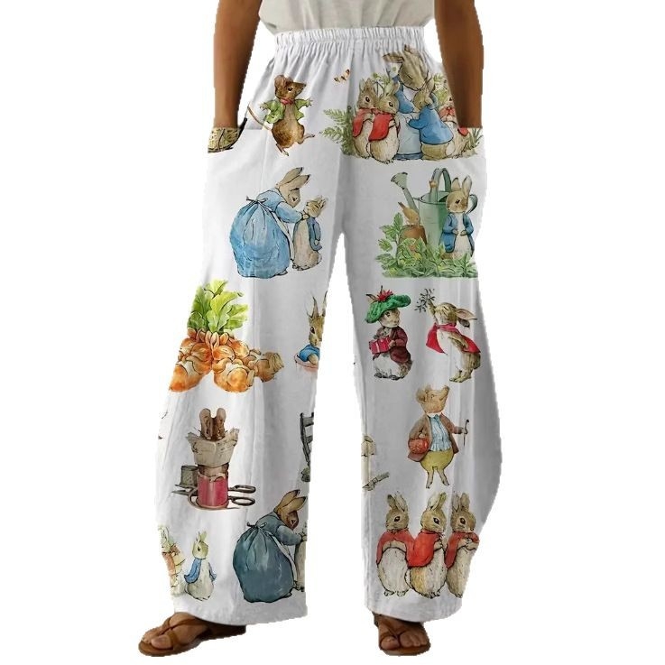 Európai és amerikai koreai női nadrág, dupla zsebes, laza, kényelmes, kreatív művészeti hétköznapi viselet, színes 3D digitális nyomtatással