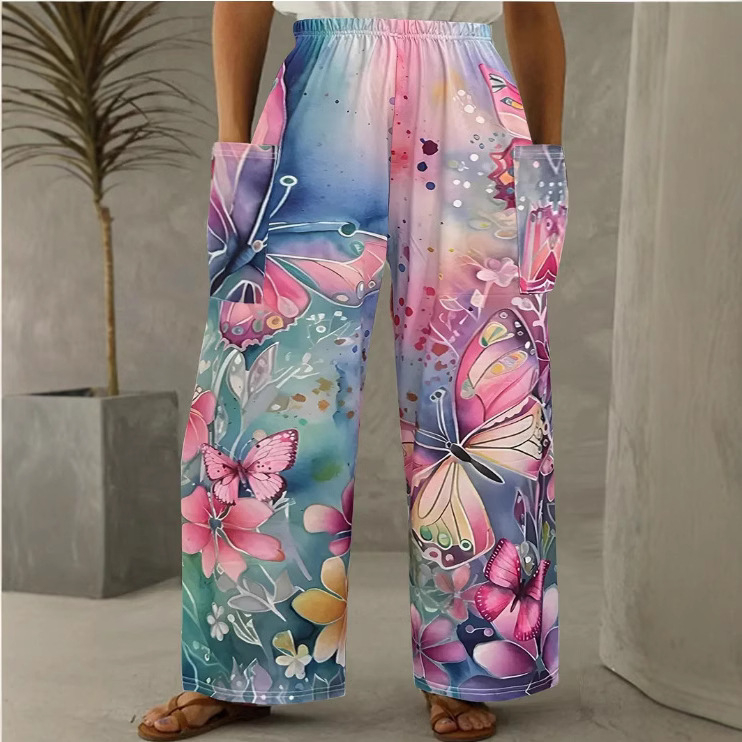 Európai és amerikai koreai női nadrág, dupla zsebes, laza, kényelmes, kreatív művészeti hétköznapi viselet, színes 3D digitális nyomtatással