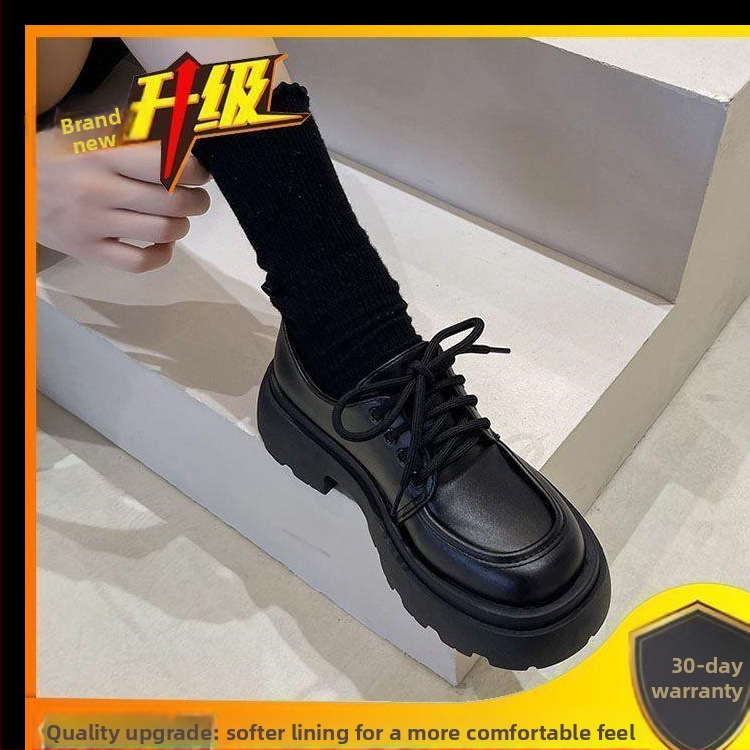 Brit stílusú vastag talpú bőr női cipők 2024 Új tavaszi sokoldalú fekete jumpy egyrétegű cipők muffin mokaszinok divatos