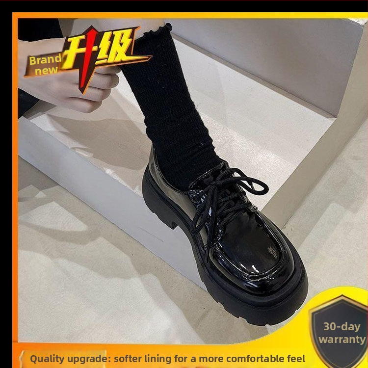 Brit stílusú vastag talpú bőr női cipők 2024 Új tavaszi sokoldalú fekete jumpy egyrétegű cipők muffin mokaszinok divatos