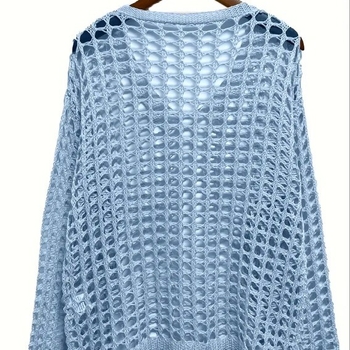 Európa és az Egyesült Államok határokon átnyúló Amazon új divatos, bő, hosszú ujjú, kerek nyakú, üreges kabát, egyszínű pulóver, női