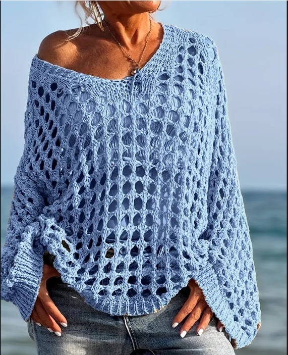 Európa és az Egyesült Államok határokon átnyúló Amazon új divatos, bő, hosszú ujjú, kerek nyakú, üreges kabát, egyszínű pulóver, női