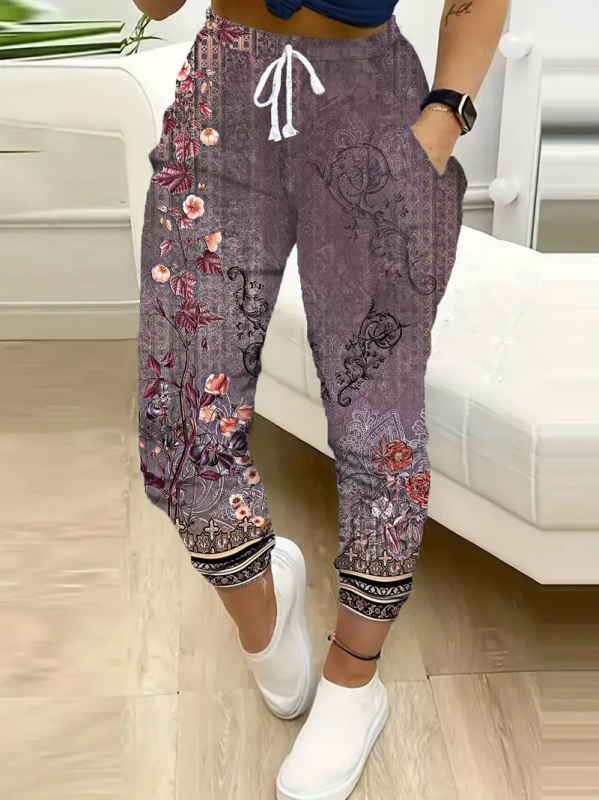 Etnikai stílusú 3D digitális nyomtatású amerikai stílusú női tavaszi és őszi új, magas derekú, dape nadrág, alkalmi, széles szárú sportnadrág, ML1