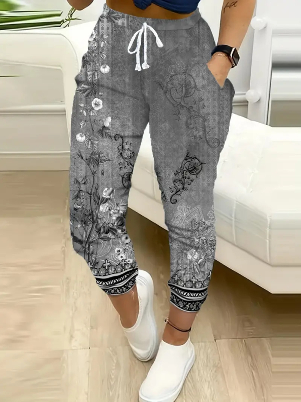 Etnikai stílusú 3D digitális nyomtatású amerikai stílusú női tavaszi és őszi új, magas derekú, dape nadrág, alkalmi, széles szárú sportnadrág, ML1