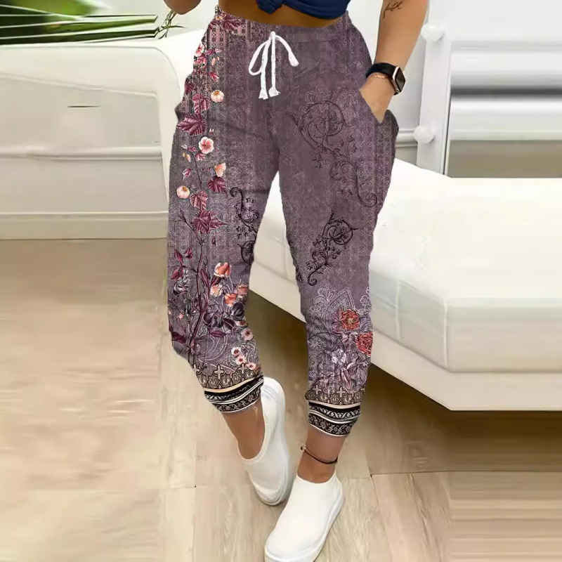 Etnikai stílusú 3D digitális nyomtatású amerikai stílusú női tavaszi és őszi új, magas derekú, dape nadrág, alkalmi, széles szárú sportnadrág, ML1