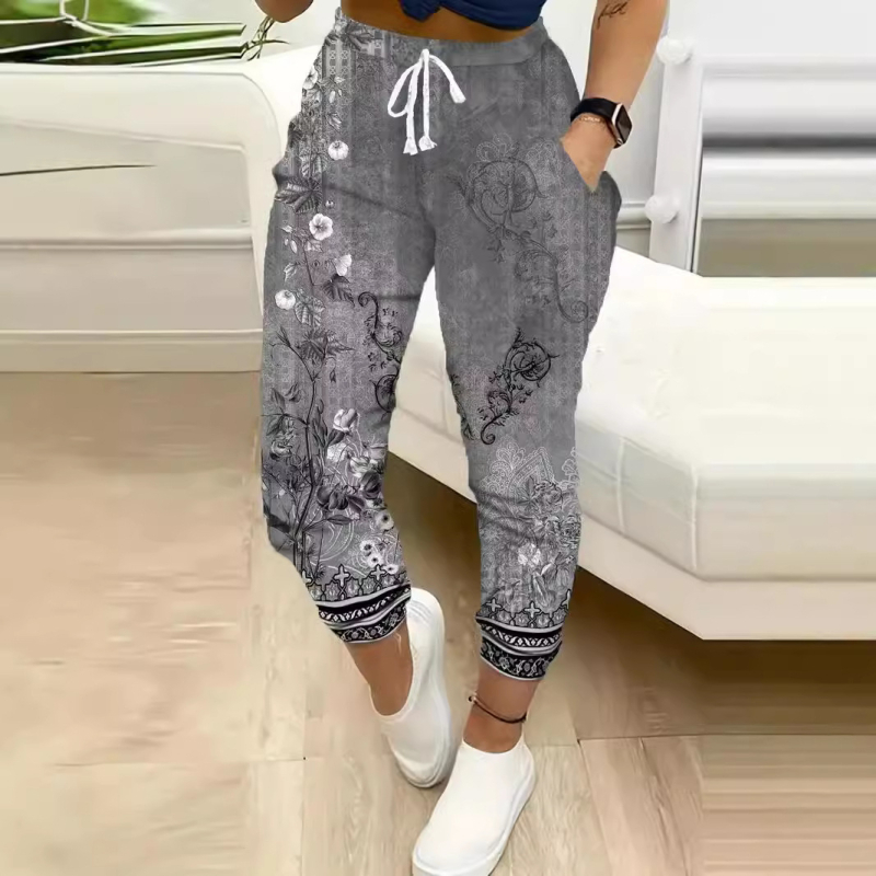 Etnikai stílusú 3D digitális nyomtatású amerikai stílusú női tavaszi és őszi új, magas derekú, dape nadrág, alkalmi, széles szárú sportnadrág, ML1