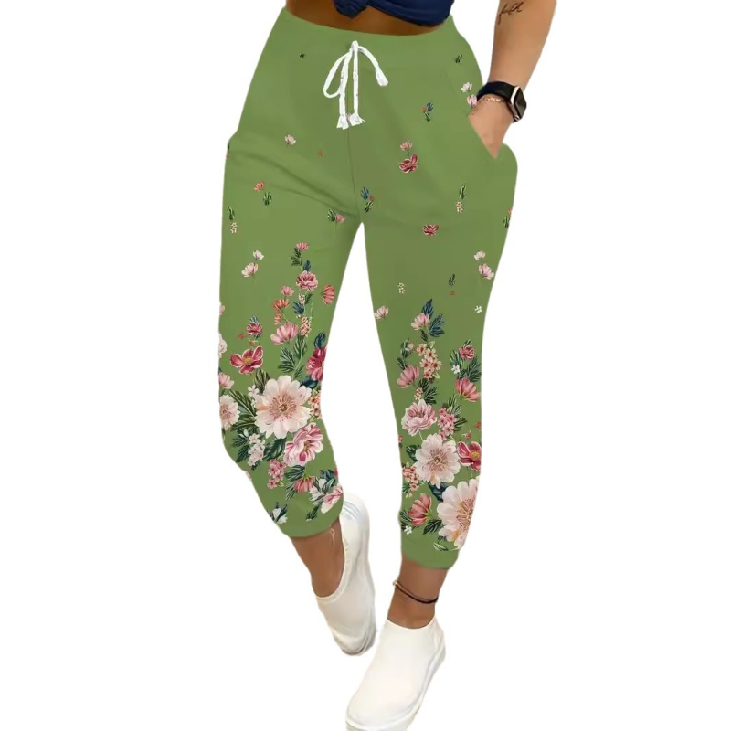 Etnikai stílusú 3D digitális nyomtatású amerikai stílusú női tavaszi és őszi új, magas derekú, dape nadrág, alkalmi, széles szárú sportnadrág, ML1