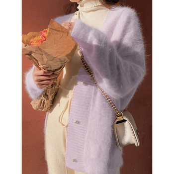 Gyengéd stílusú, puha, viaszos, nyugati stílusú, nercmintás, kasmírmintás pulóverkabát, női őszi-téli, középhosszú, bő, lusta kötött kardigán