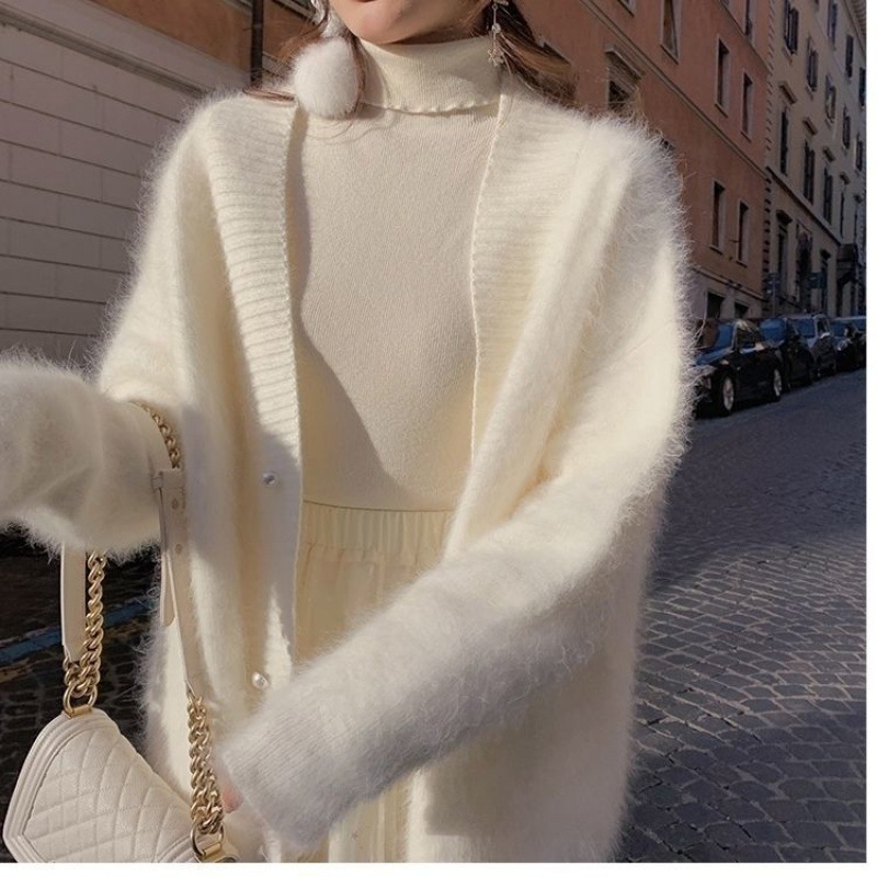 Gyengéd stílusú, puha, viaszos, nyugati stílusú, nercmintás, kasmírmintás pulóverkabát, női őszi-téli, középhosszú, bő, lusta kötött kardigán