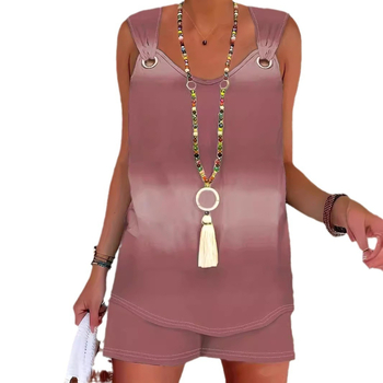 Καλοκαιρινό Ευρωπαϊκό και Αμερικανικό κοστούμι Explosions, Γυναικείο κοστούμι με στρογγυλή λαιμόκοψη, μοντέρνο ντεγκραντέ ράψιμο, αμάνικο γιλέκο με στάμπα, Γυναικείο κοστούμι