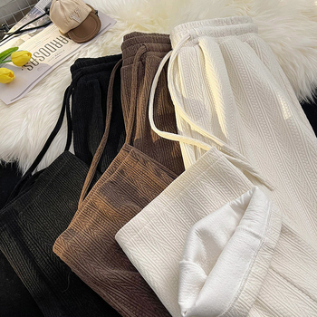 Дамски широки панталони от шенил, есен и зима 2024, нови, с поларена подплата, висока талия, драпирани, пролетни и есенни, мързеливи, прави панталони