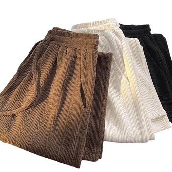 Дамски широки панталони от шенил, есен и зима 2024, нови, с поларена подплата, висока талия, драпирани, пролетни и есенни, мързеливи, прави панталони