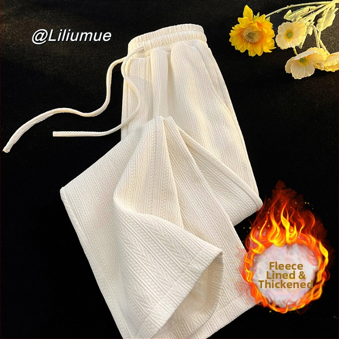 Zsenília bő szárú nadrág női őszi-téli 2024 új polár bélésű, magas derekú, drapézott tavaszi-őszi egyenes szabású nadrág