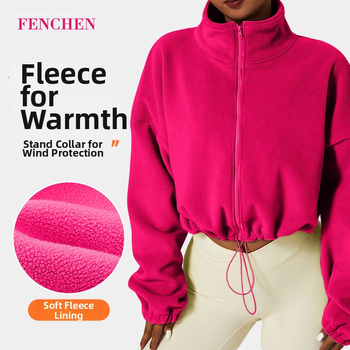 Žieminė vilnos pamušalu sustorinta sportinė striukė moterims, olimpinio grūdo vilnos apykaklė, laisvalaikio megztinis lauko fitneso laisvalaikio striukė