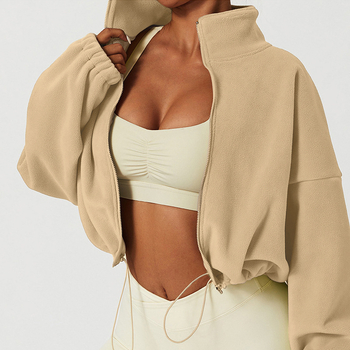 Žieminė vilnos pamušalu sustorinta sportinė striukė moterims, olimpinio grūdo vilnos apykaklė, laisvalaikio megztinis lauko fitneso laisvalaikio striukė