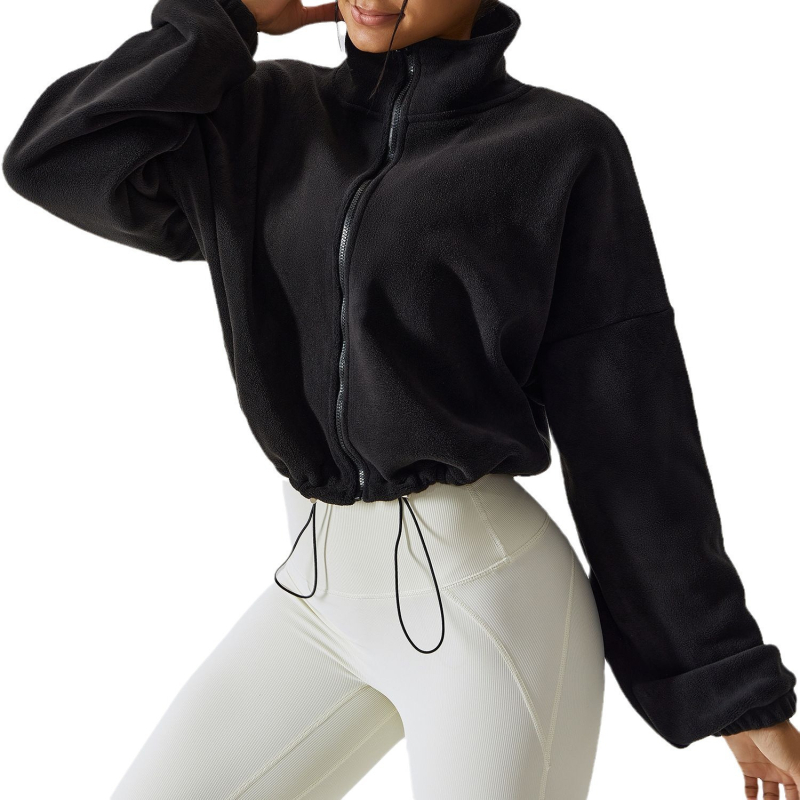 Žieminė vilnos pamušalu sustorinta sportinė striukė moterims, olimpinio grūdo vilnos apykaklė, laisvalaikio megztinis lauko fitneso laisvalaikio striukė