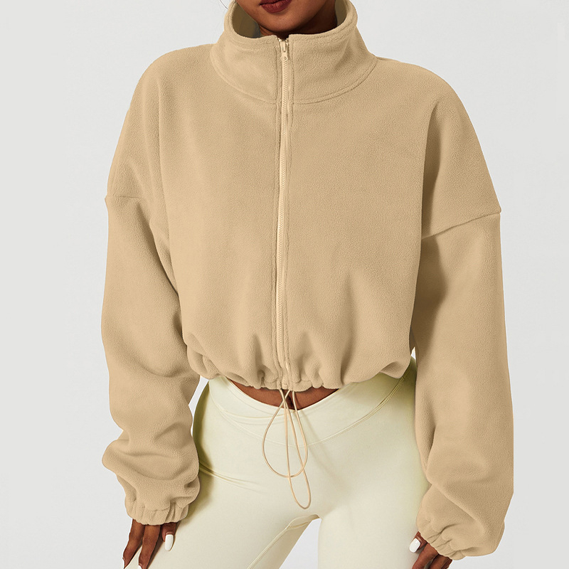 Žieminė vilnos pamušalu sustorinta sportinė striukė moterims, olimpinio grūdo vilnos apykaklė, laisvalaikio megztinis lauko fitneso laisvalaikio striukė