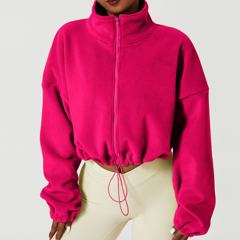 Žieminė vilnos pamušalu sustorinta sportinė striukė moterims, olimpinio grūdo vilnos apykaklė, laisvalaikio megztinis lauko fitneso laisvalaikio striukė