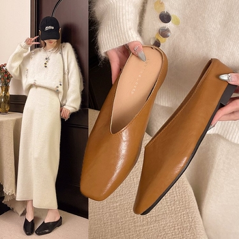 Γυναικείες Παντόφλες Baotou Half Slippers 2025 Νέα Κορεάτικα Στυλ Gentle Fairy Soft Flat Casual Slip-on Mueller Shoes