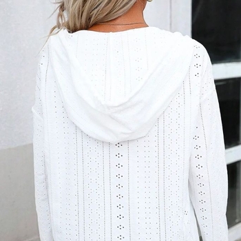 Európai és amerikai Amazon 2023 őszi egyszínű üreges kötött gombos kapucnis női hosszú ujjú pulóver póló