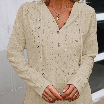 Európai és amerikai Amazon 2023 őszi egyszínű üreges kötött gombos kapucnis női hosszú ujjú pulóver póló