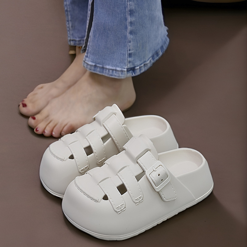 2025. aasta uued stiilis auguga kingad, naiste suvised paksu tallaga kodu- ja siseruumides kandmise moodsed Baotou poolsussid, sandaalid