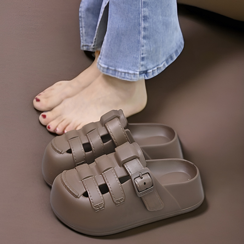 2025. aasta uued stiilis auguga kingad, naiste suvised paksu tallaga kodu- ja siseruumides kandmise moodsed Baotou poolsussid, sandaalid