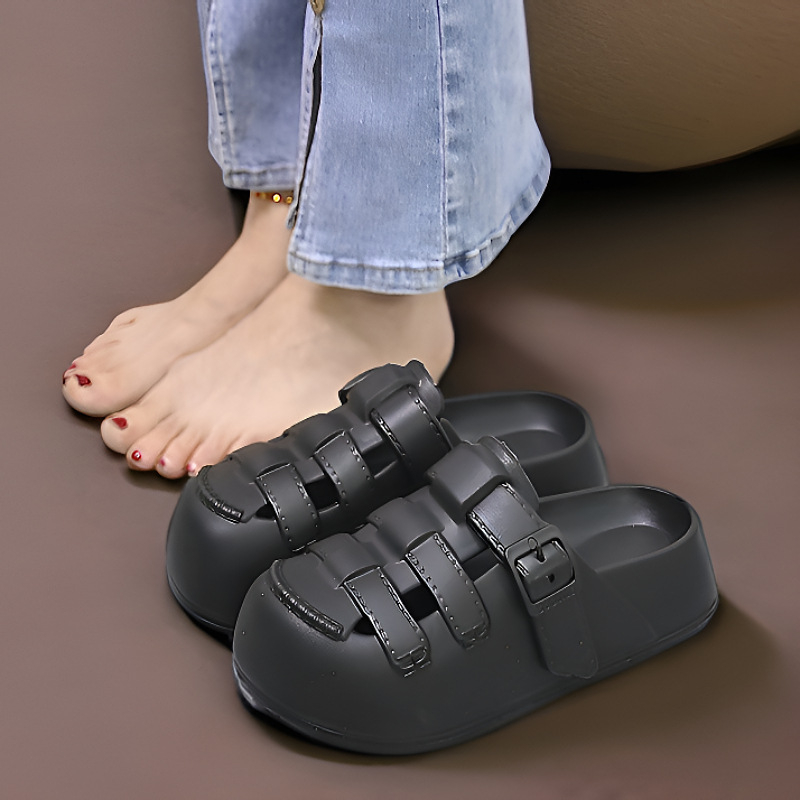 2025. aasta uued stiilis auguga kingad, naiste suvised paksu tallaga kodu- ja siseruumides kandmise moodsed Baotou poolsussid, sandaalid
