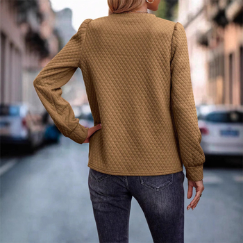 2024 őszi és téli TEMU Amazon európai és amerikai női, határokon átnyúló, új, kockás mintás, buborékos ujjú pulóver felső.
