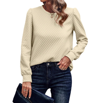 2024 őszi és téli TEMU Amazon európai és amerikai női, határokon átnyúló, új, kockás mintás, buborékos ujjú pulóver felső.