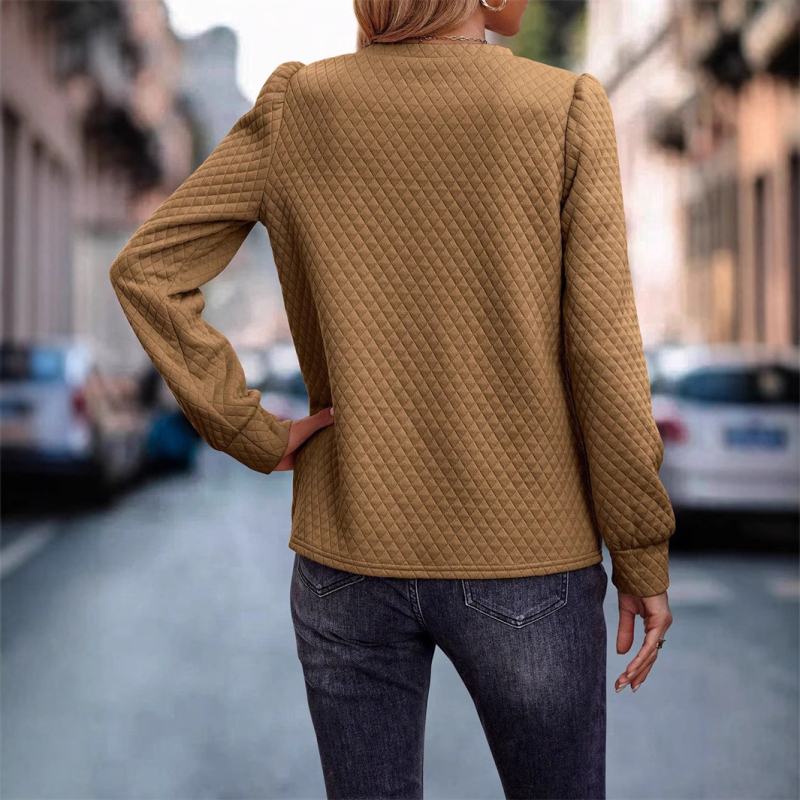 2024 őszi és téli TEMU Amazon európai és amerikai női, határokon átnyúló, új, kockás mintás, buborékos ujjú pulóver felső.