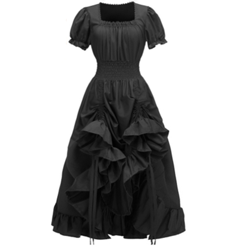 Amazoni ristkülikukujuline retro-renessanss-ruudukujuline kraega lühikeste varrukatega kleit, keskaegne pastoraalne cospla-kleit