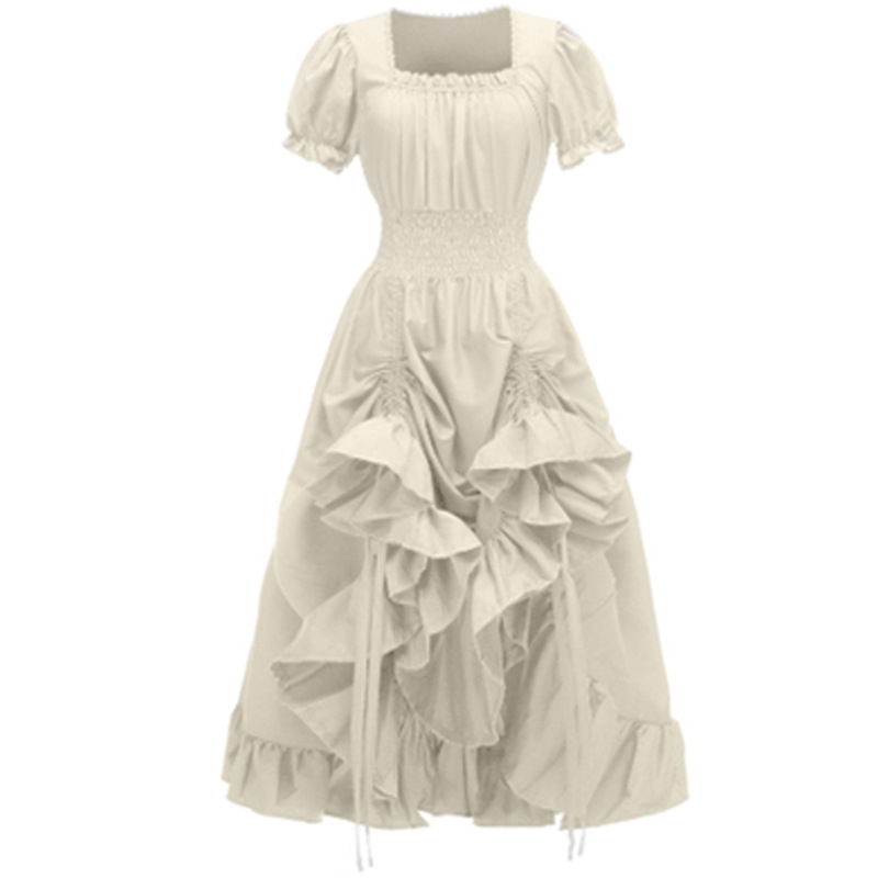 Amazoni ristkülikukujuline retro-renessanss-ruudukujuline kraega lühikeste varrukatega kleit, keskaegne pastoraalne cospla-kleit