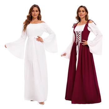Piiriülene suurte mõõtmetega Euroopa ja Ameerika õukonna keskaegne kleit lipsuga vöökohaga lavaetenduse kleit vintage draamaetenduse kleit