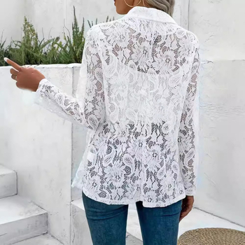 Határokon átnyúló tavaszi-nyári kis öltöny, mindenhez illő, egyszínű, csipkezakó, női öltönyzakó, kardigán, női felső, üreges fehér