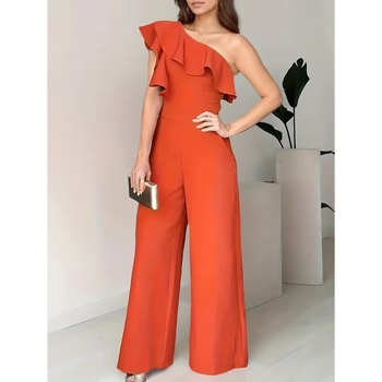 2024-es európai és amerikai határokon átnyúló e-kereskedelmi gyári beszállító, fodros, egyvállas, magas derekú, bő, egyenes, elegáns overál