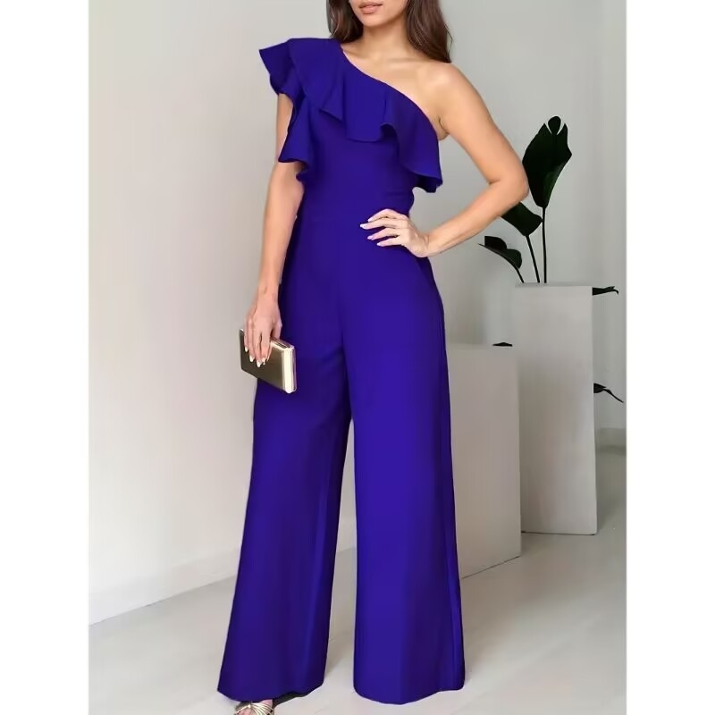 2024-es európai és amerikai határokon átnyúló e-kereskedelmi gyári beszállító, fodros, egyvállas, magas derekú, bő, egyenes, elegáns overál