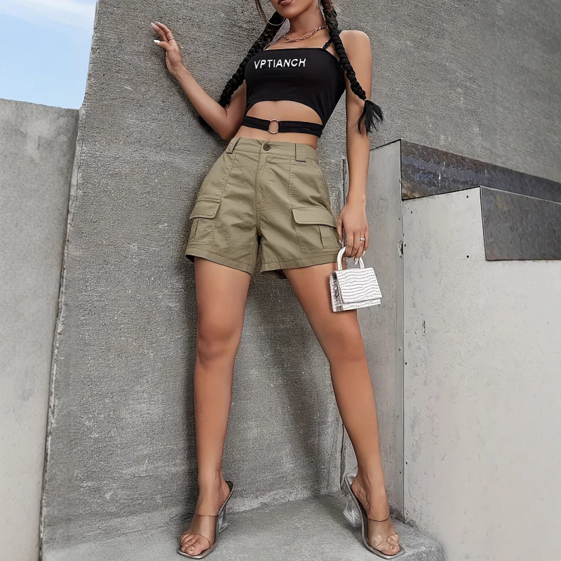 Pantaloni scurți cargo drepți pentru femei, vară, lejeri, cu picior larg, subțiri