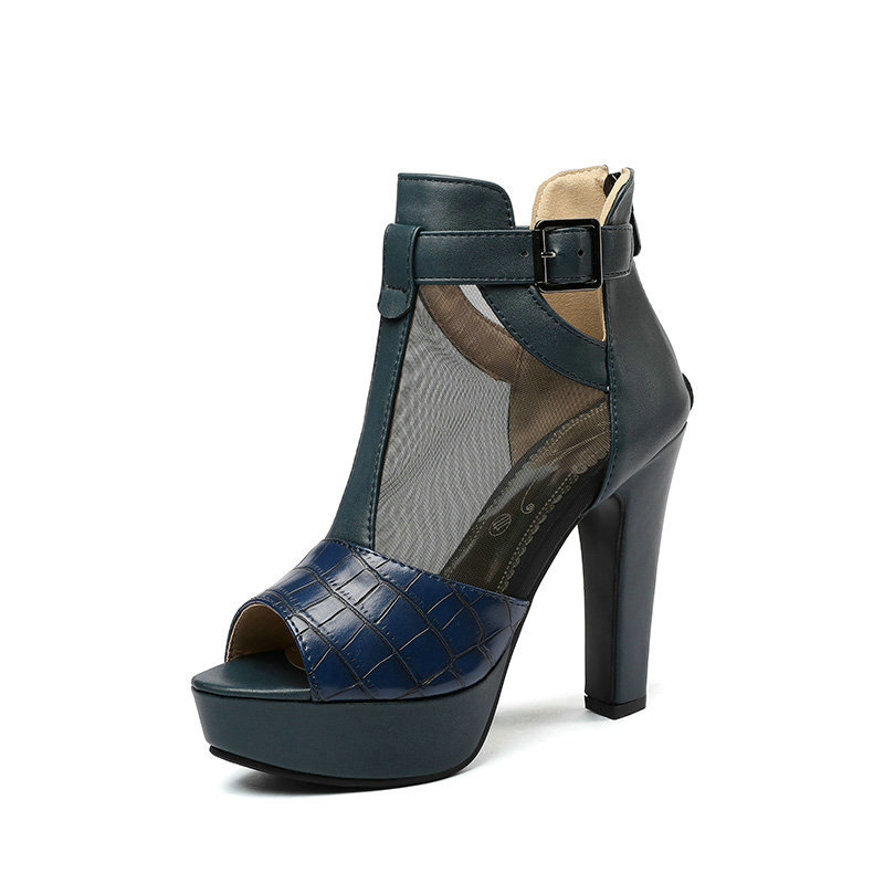 Külkereskedelmi női szandálok övcsattal, vastag sarokkal, szuper magas sarkú női szandálok, üreges hátsó cipzáras, rövid csizmák, időszandálok nőknek