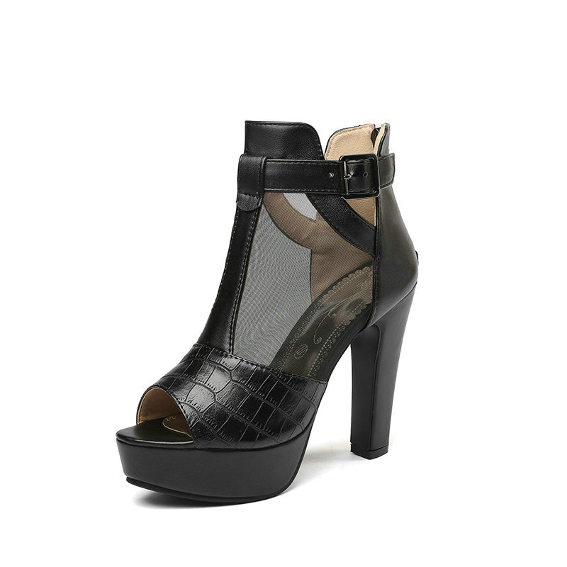 Külkereskedelmi női szandálok övcsattal, vastag sarokkal, szuper magas sarkú női szandálok, üreges hátsó cipzáras, rövid csizmák, időszandálok nőknek