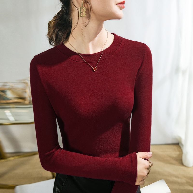 Női belső viselet, kerek nyakú, hosszú ujjú, pulóver, női 2024-es tavaszi és őszi western stílusú, egyszínű, hosszú ujjú póló, női kasmír utánzatú felső