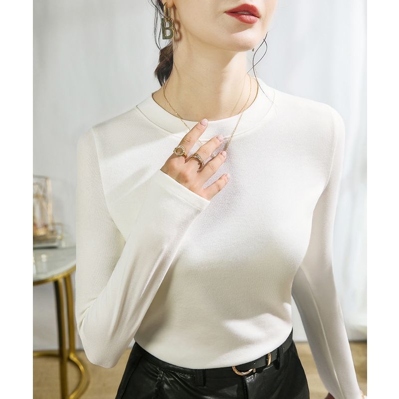 Női belső viselet, kerek nyakú, hosszú ujjú, pulóver, női 2024-es tavaszi és őszi western stílusú, egyszínű, hosszú ujjú póló, női kasmír utánzatú felső